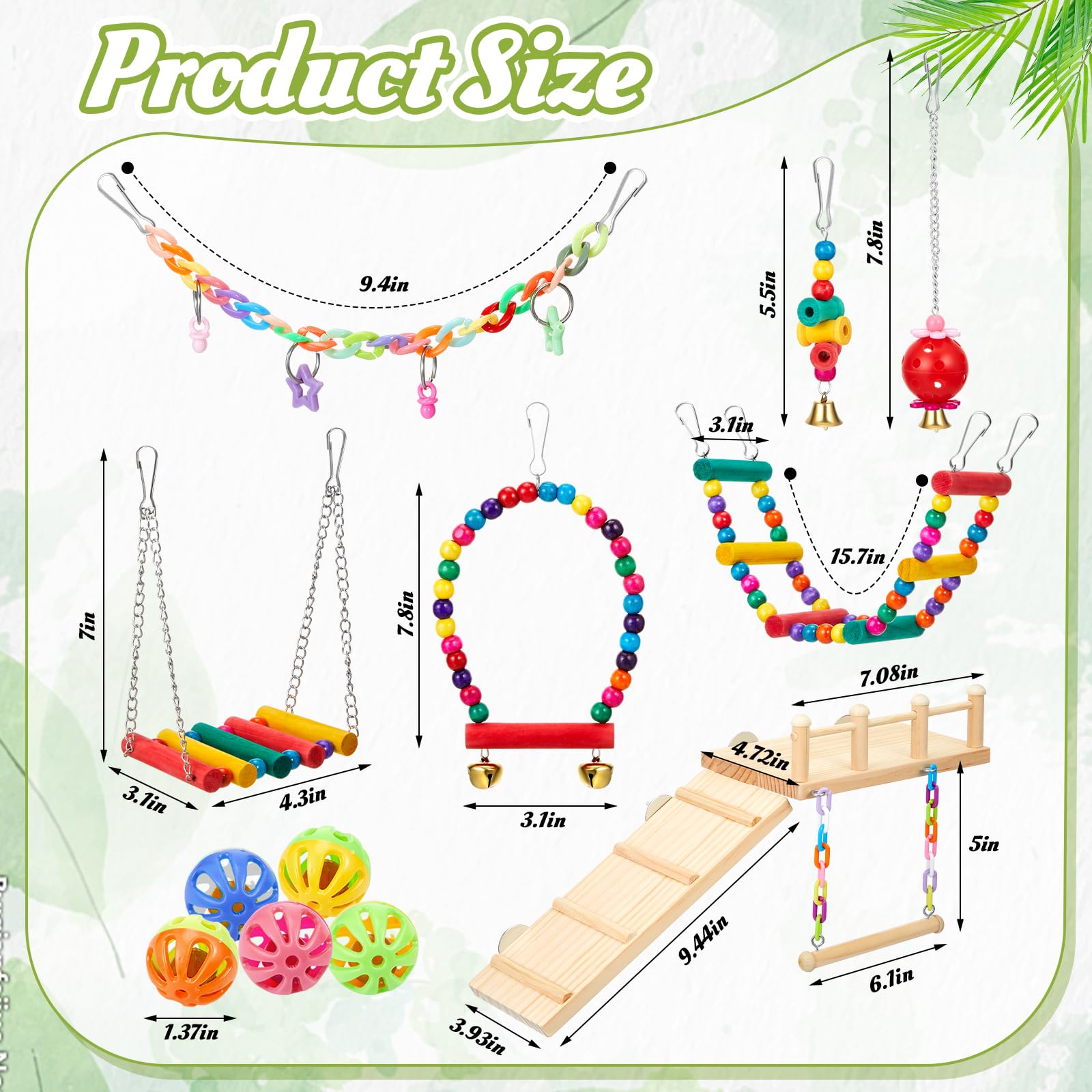 12 piezas de juguetes de columpio para loros y plataforma de madera para pájaros con escalera de escalada, colorido masticable, juguete colgante para periquitos, accesorios para periquitos,