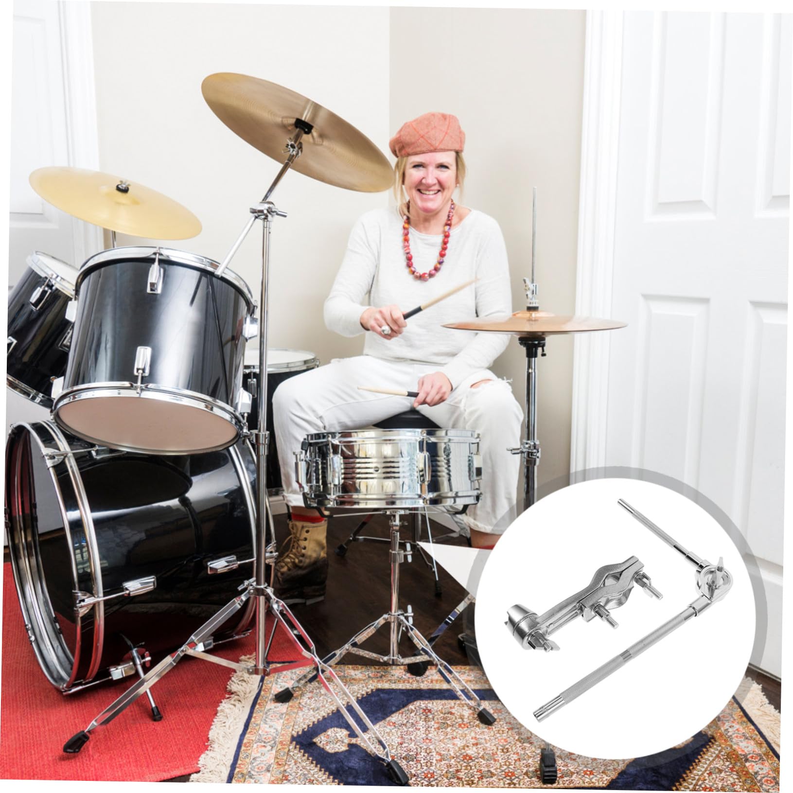 HANABASS Uchwyt Do Zestawu Perkusyjnego z Regulowanym Ramieniem i Krótkim Wspornikiem Wytrzymały Montaż Do Cowbell i Talerzy Stabilne Wsparcie Statywie Perkusyjnym