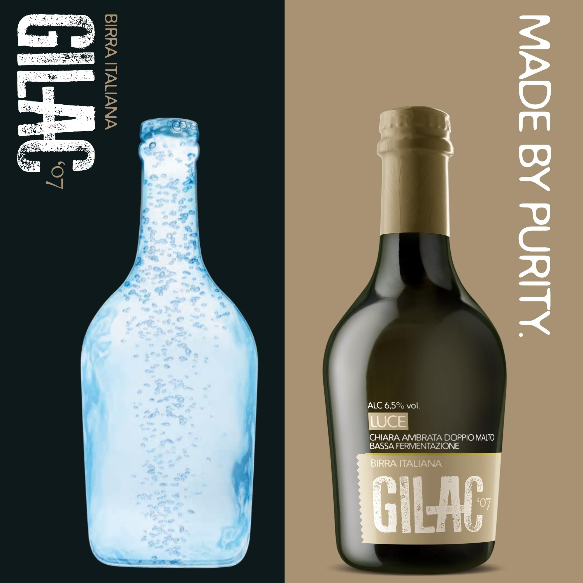 GILAC LUCE HELLES BOCK Birra artigianale Chiara Ambrata 6 Bottiglie da 75 cl, Birra Speciale Italiana Non Filtrata e Non Pastorizzata, Birre artigianali confezioni regalo - Alcol 6.5% Vol