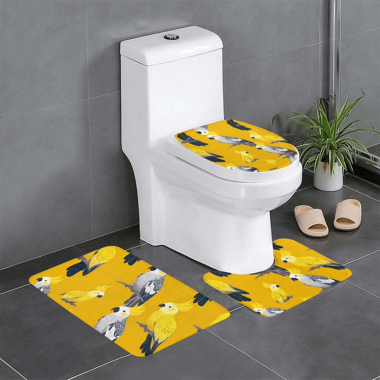 Tapis de salle de bain 61 x 40,6 cm jaune HJFCZH avec contour WC assorti