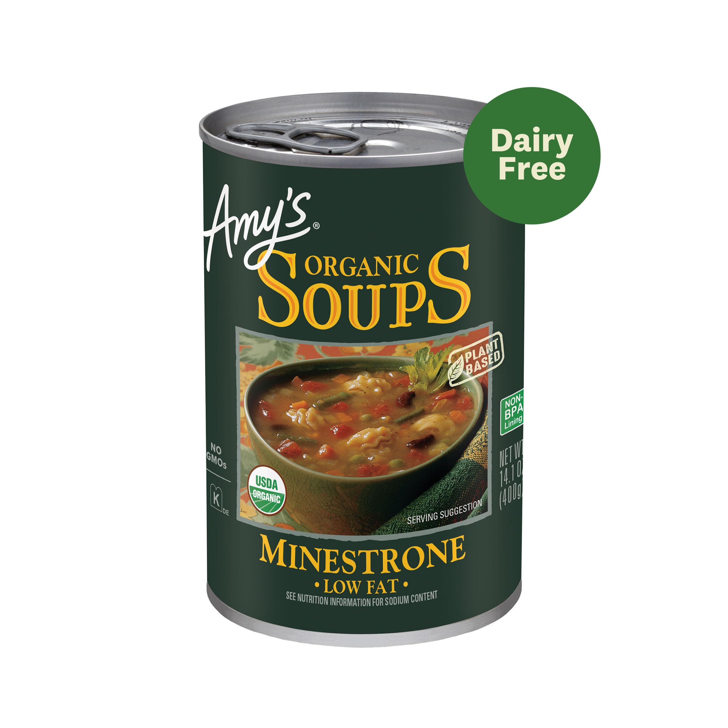 Amy's Soup, Vegan Hearty Minestrone, Made With Organic Vegetables, Beans and Pasta in Tomato Broth, Canned Soup, 14.1 Oz (12 Pack)