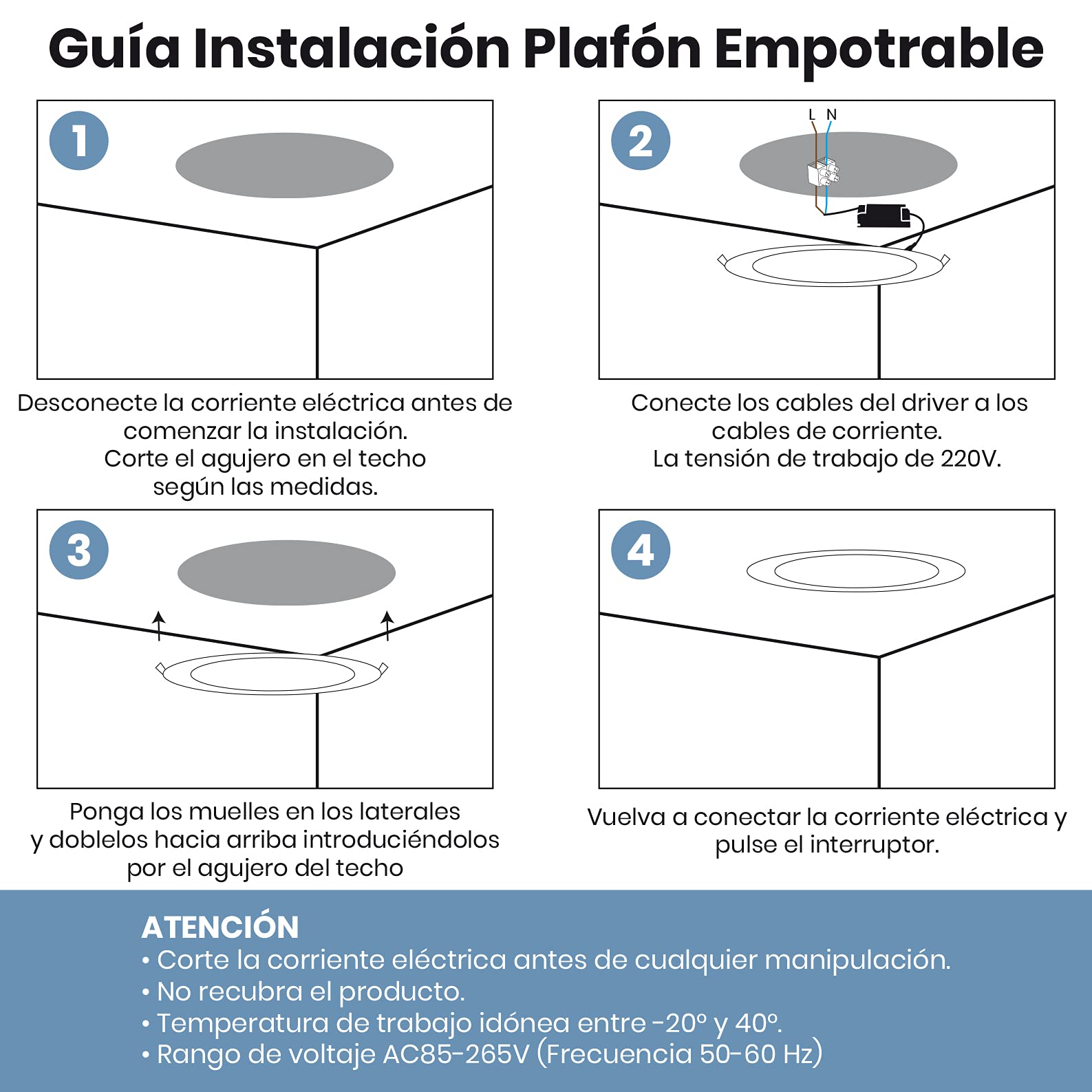 LED ATOMANT Lot de 2 Panneau LED Encastrable Downlight Rond Plat Coupe Réglable (50-180mm) 20W, Couleur Blanc Neutre (4500K), 1800 Lumens, Driver inclus
