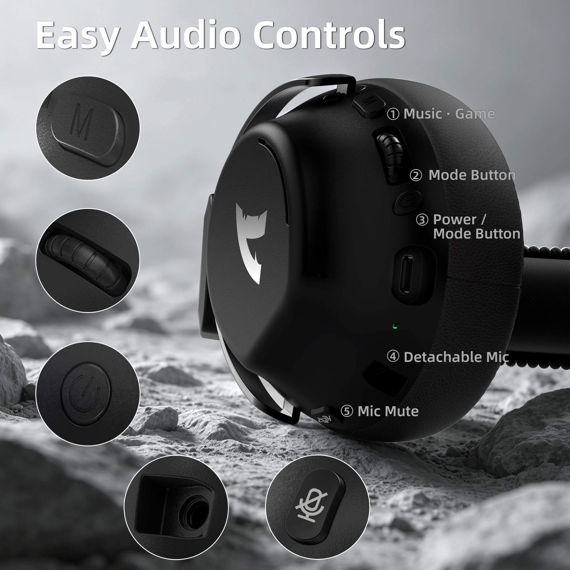 ATTACK SHARK L50PRO 3-Modos 53mm Cascos Gaming Inalámbricos 7.1 - Negro | Bio-Drivers 53mm, Surround 7.1, 2.4G/BT5.3/Cable para PC/PS/Switch, 64H, Estructura Metálica Ligera, Micro 360° Extraíble