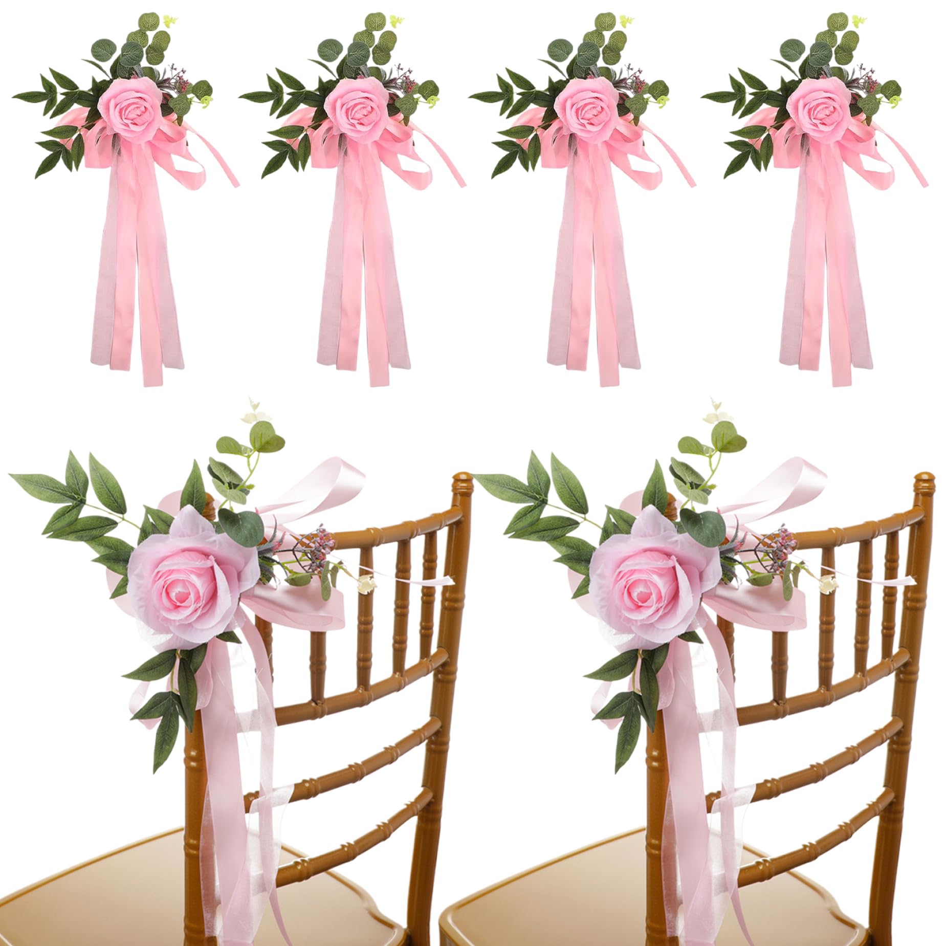 Fleurs chaise mariage rose pour sublimer l'allée centrale et réussir vos photos de cérémonie