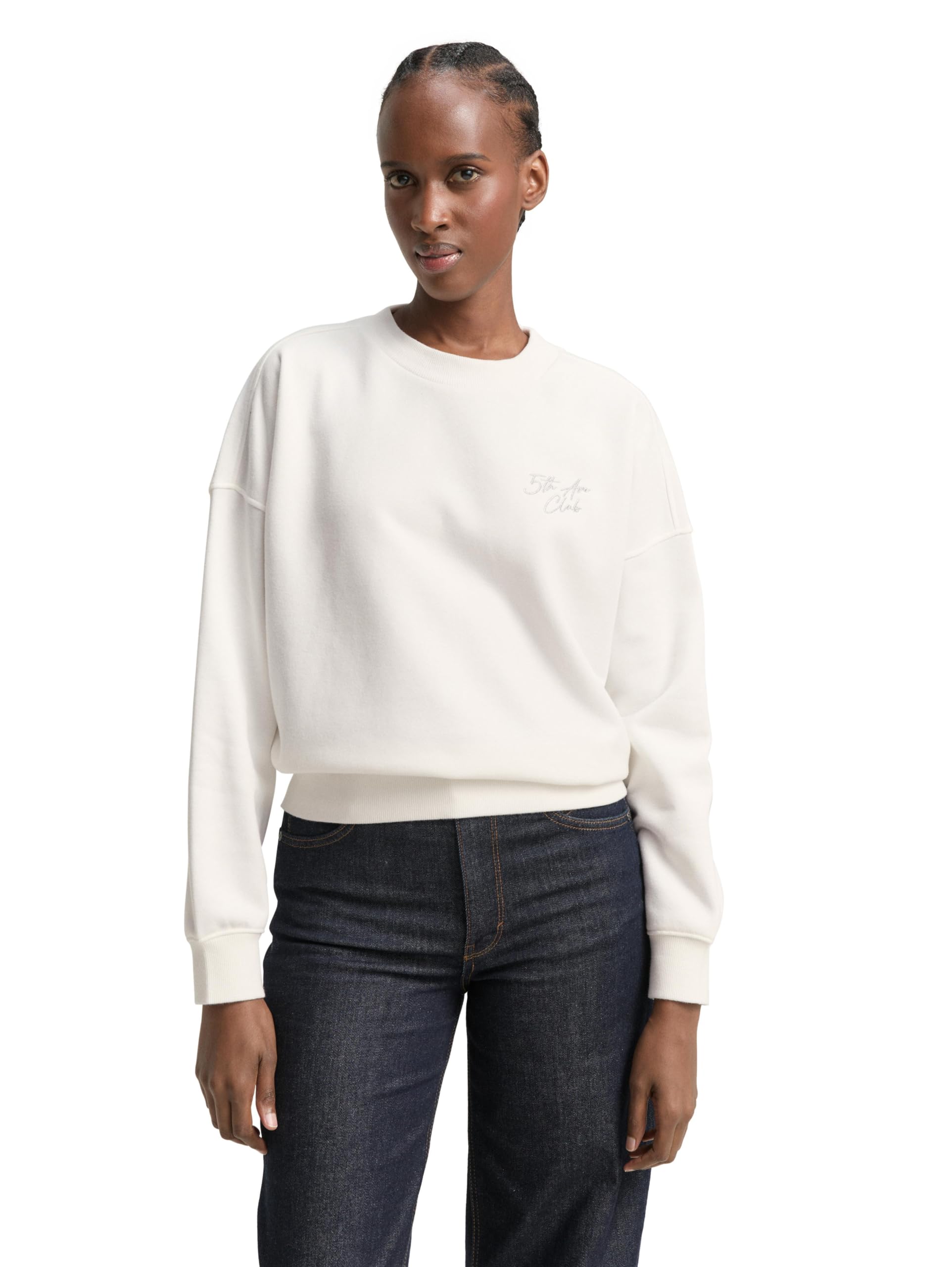 TOM TAILOR Denim Damen 1049495 Sweatshirt mit Glitzer-Stickerei
