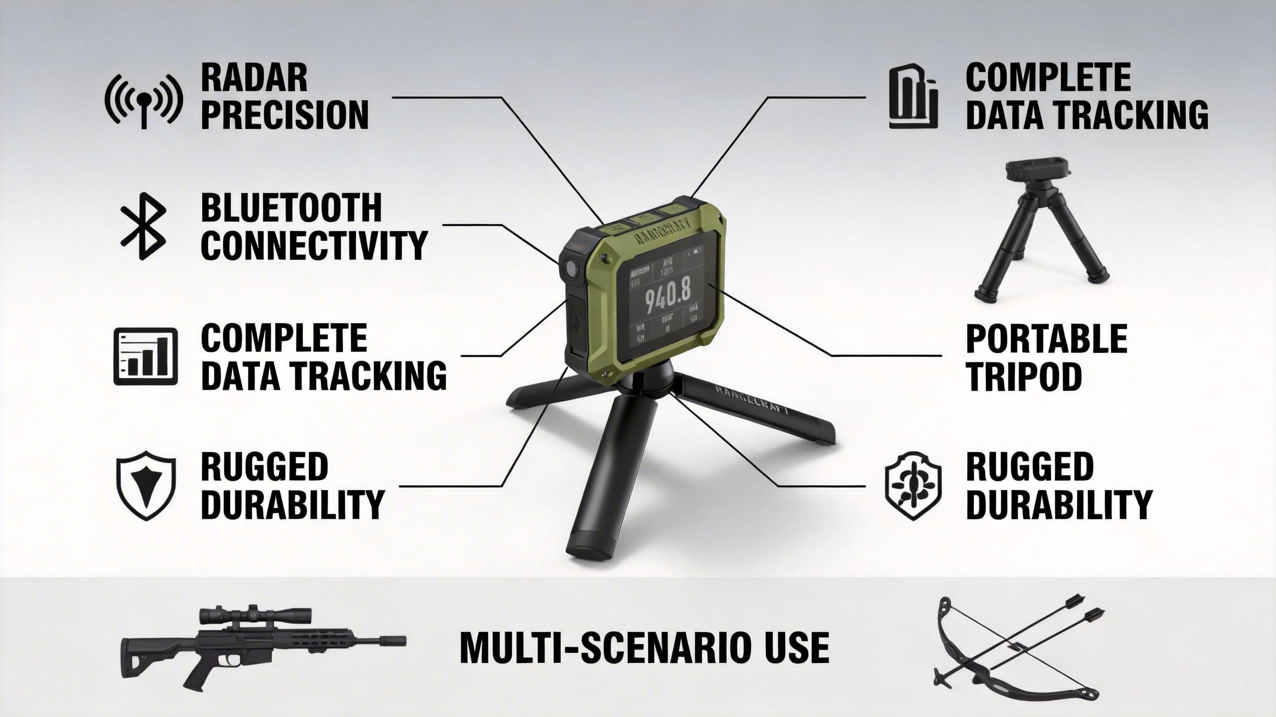 Athlon Rangecraft Velocity PRO Ballistischer Chronograph, Doppler-Radar Geschwindigkeitsmesser (±0,1%), 65-5000 FPS für Gewehr, Luftgewehr & Bogenschießen, Bluetooth App-Anbindung