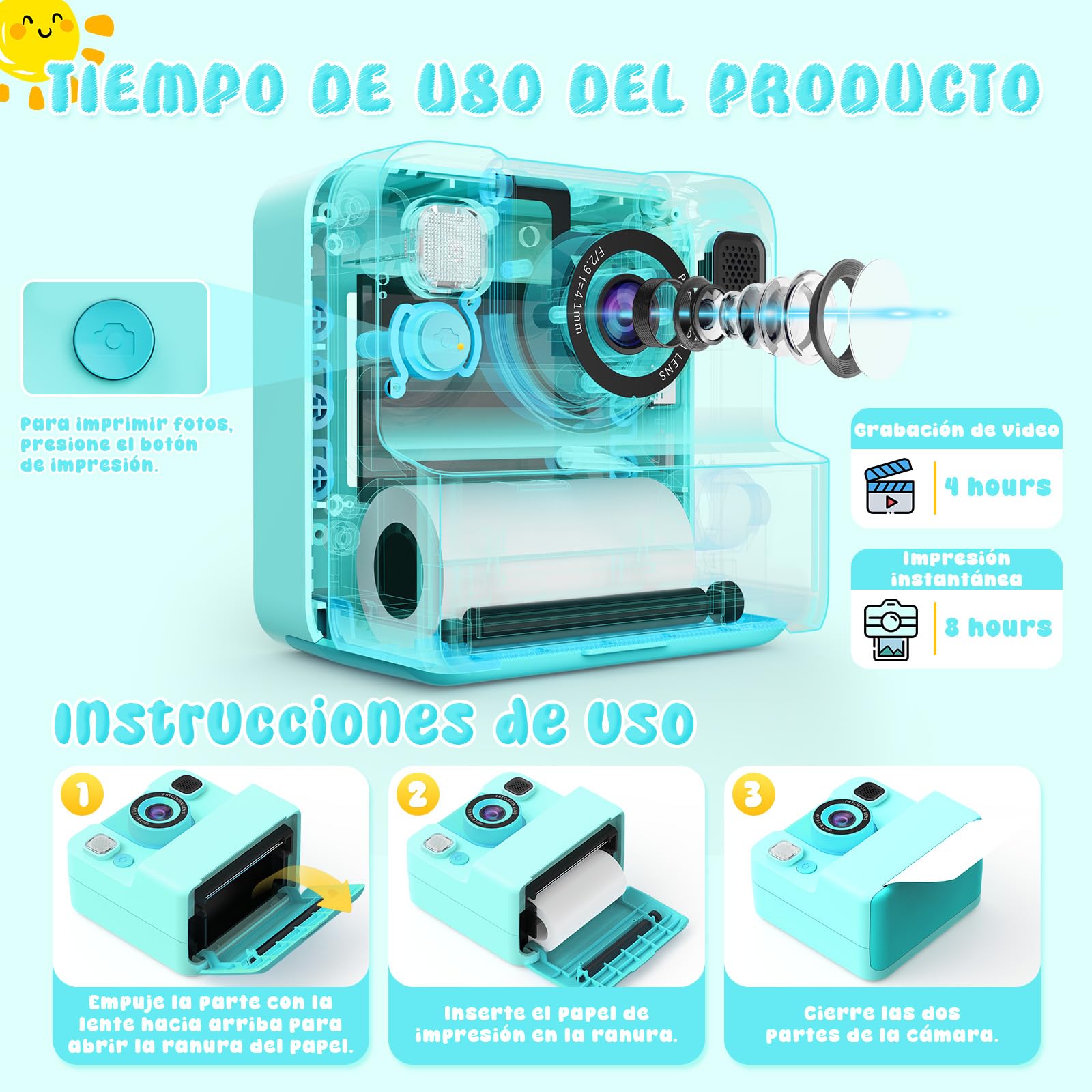 Macchina Fotografica Bambini Istantanea, 2.4" HD Portatile Macchina Fotografica Bambini 1080P Digitale Fotocamera Istantanea Regali Natale Compleanno per 3-10 Foto & 32GB SD