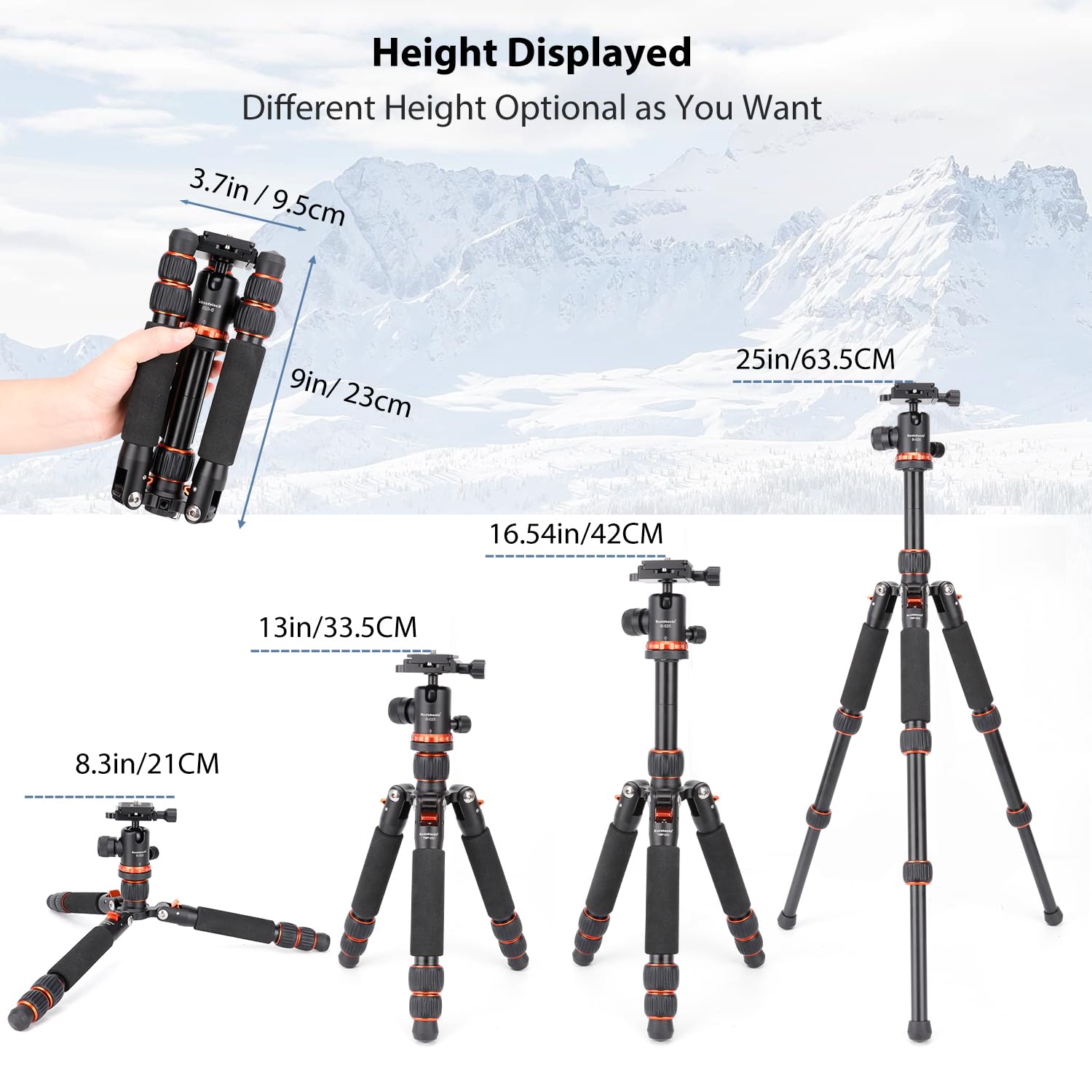 Koolehaoda, mini treppiede portatile da tavolo con testa a sfera, altezza regolabile 9-54,6 cm, compatto macro mini treppiede con borsa per il trasporto per fotocamera DSLR (arancione)