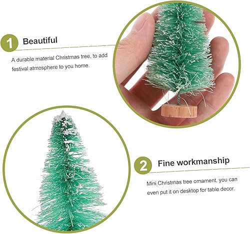 Miniatura 9 de Amosfun 12pcs Mini Pine Trees Sisal Trees Miniature Christmas Tree with Wood Base Christmas Desktop Decorations 8.5cm (Green)