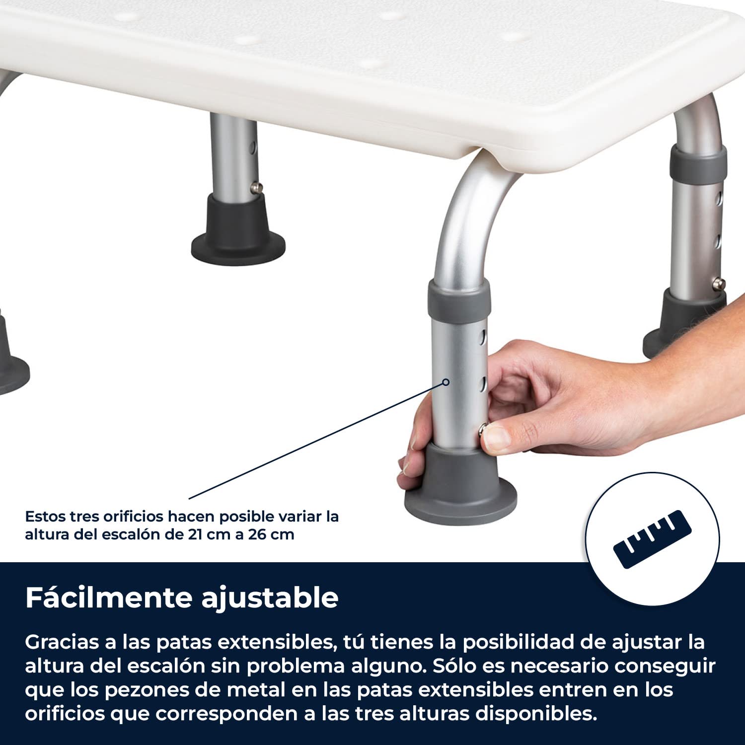 FLEXILIFE Escalón Antideslizante de Altura Ajustable para la bañera y la Ducha. Peldaño para Personas Mayores o con Habilidades motoras limitadas.