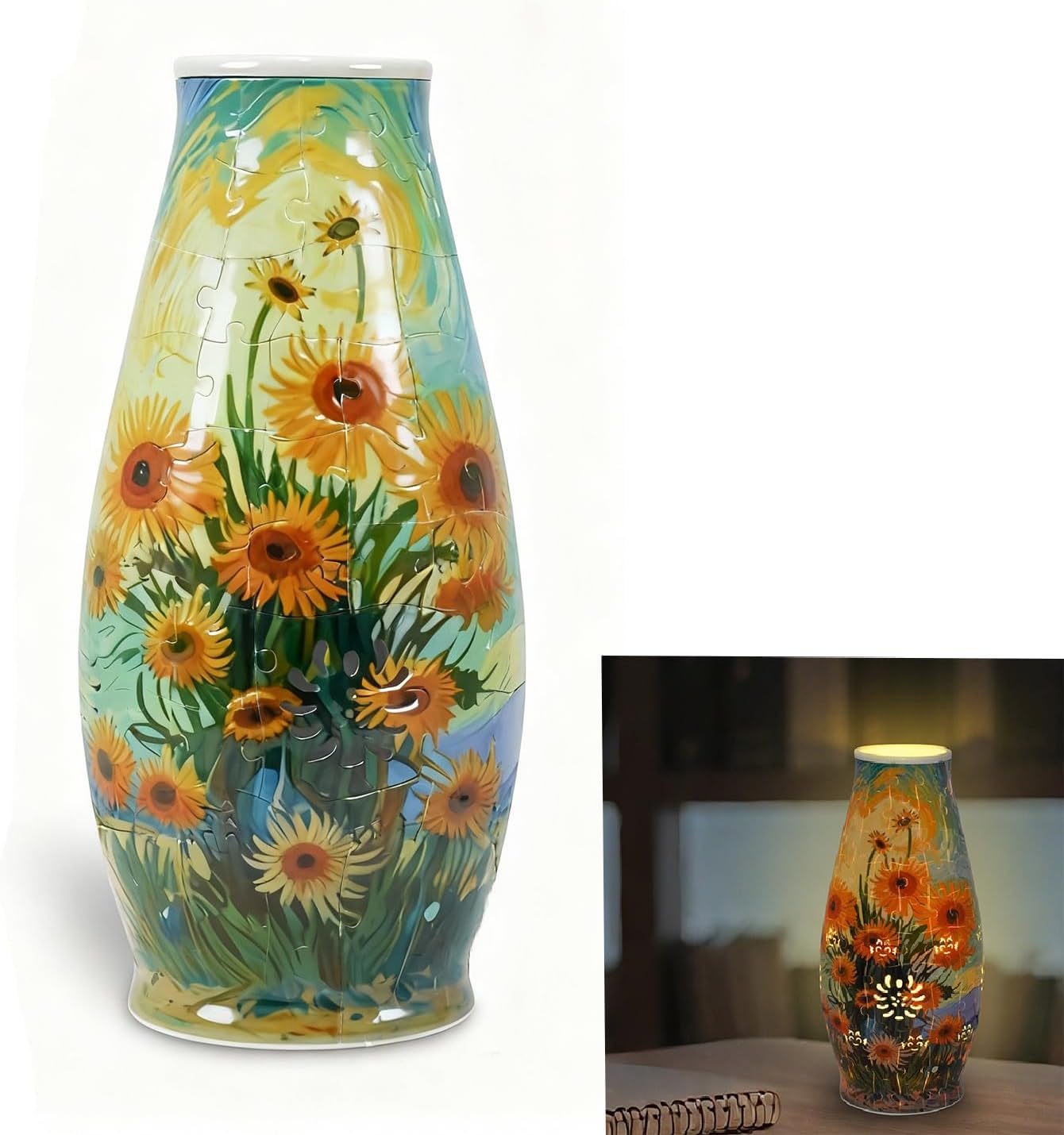 3D Puzzles Vase for Adults, LED 3D Puzzle Vase Sunflowers, Crafts for Adults DIY Unique Vase Gifts for Home Decor Housewarming Christmas Mother's Day