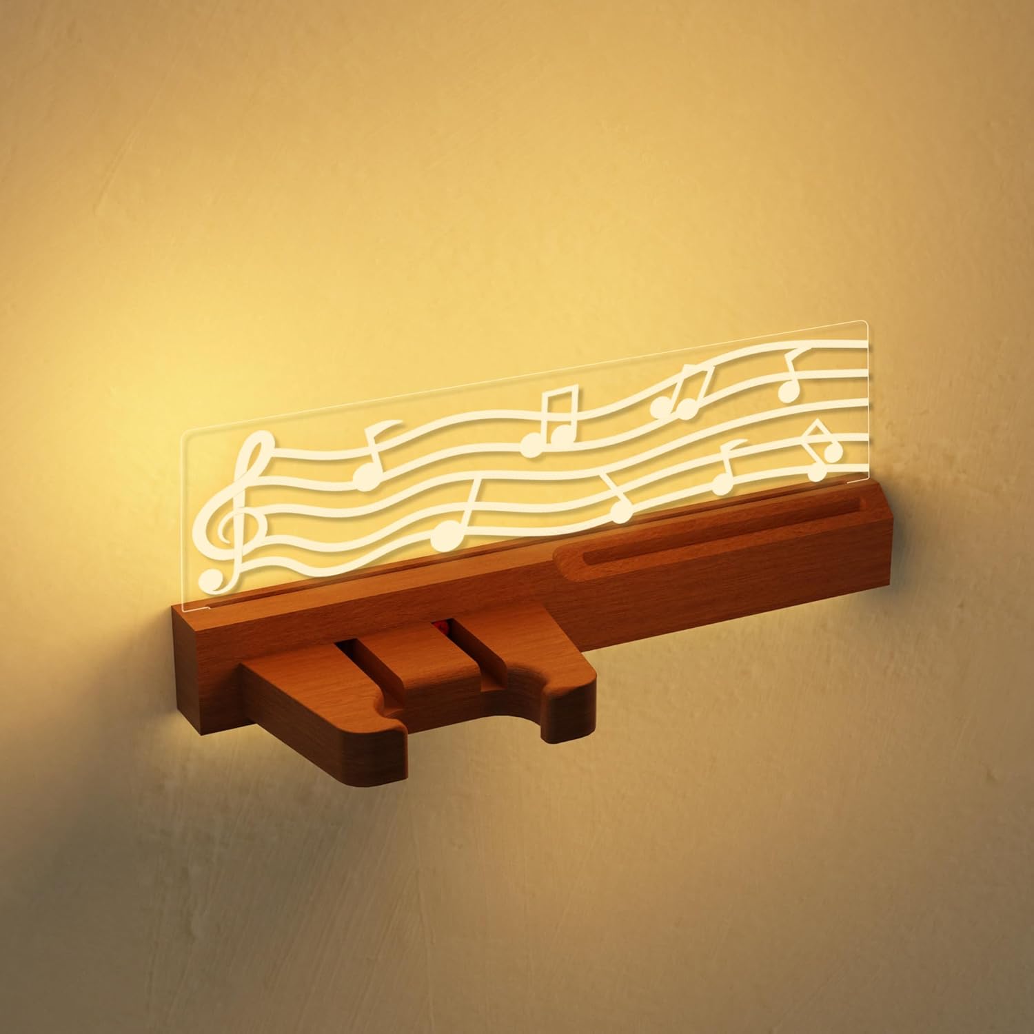 CoolGift Mart Guitar Wall Mount Stand with LED Lights - Solid Wood & Acrylic USB-Powered Guitar Accessories - Gift for Men, Guitar Players, Music Lovers (for Acoustic, Electric Bass, Ukulele)