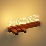 CoolGift Mart Glowing Support mural pour guitare, conception de notes musicales, porte-pick avec rainure chaude - USB Powered, Premium Wood et Acrylique, pour Basse électrique acoustique Ukulele Violin, Cadeau pour les amateurs de musique & Joueurs de guitare