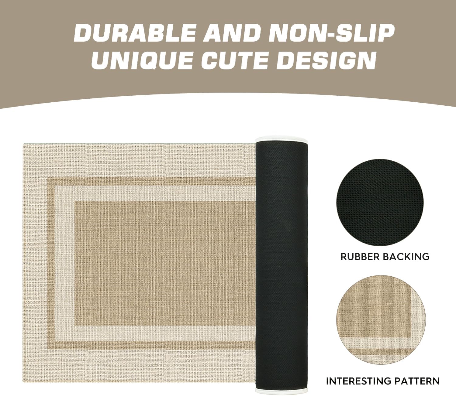 Artoid Mode Beige Absorbent Rectangle Non-Skid Doormat, Home Mats Non Slip Washable Natural Rubber Back Door Mat Floor Mat for 24x59 Inch