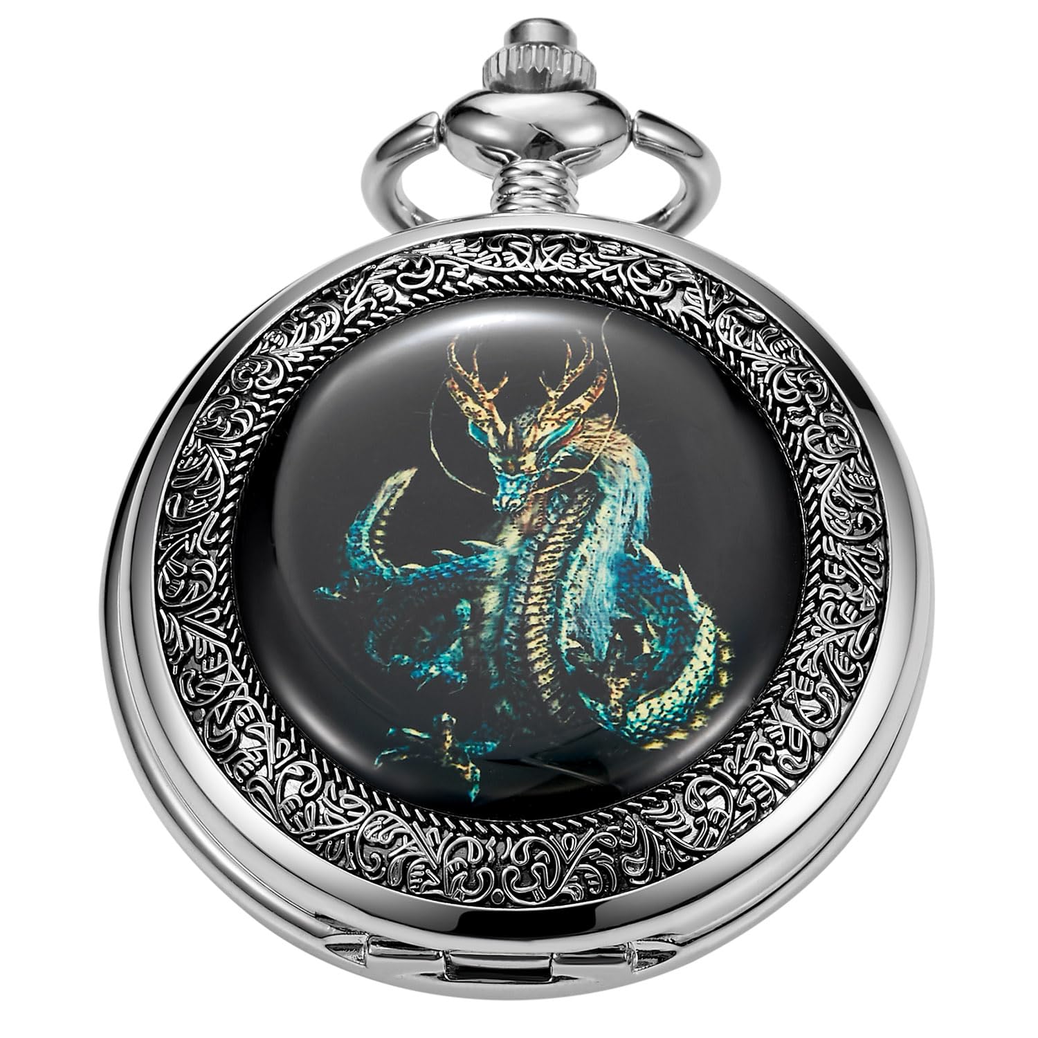 Tiong Mechanische Taschenuhr im Retro-Drachen-Design, mechanische Taschenuhr, römische Ziffern, mechanische Taschenuhren für Herren, mit Kette, Geschenk, Mpw151-UK…