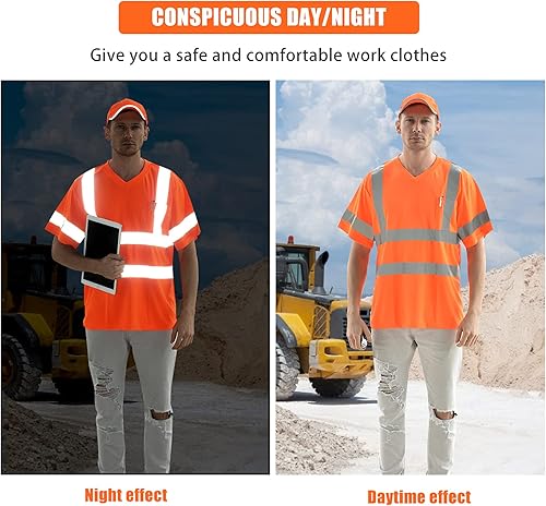 Miniatura 3 de AYKRM Hi Vis - Camiseta ANSI Clase 3 con cuello en V reflectante de seguridad de alta visibilidad (XS-6XL)