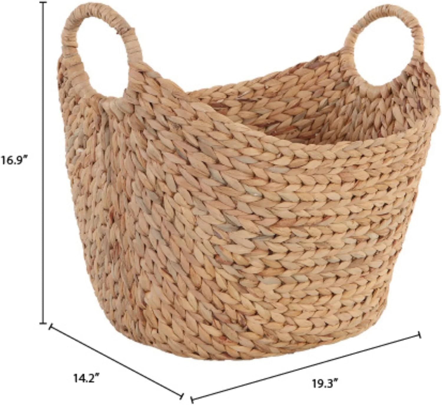 Natural Water Hyacinth Woven Storage Basket, Extra Large Boat Bin with Handles, 19x17x14 Inches, Decorative Organizer for Blankets, Toys, Magazines, Farmhouse Living Room Bedroom (Boat Shaped, 2)