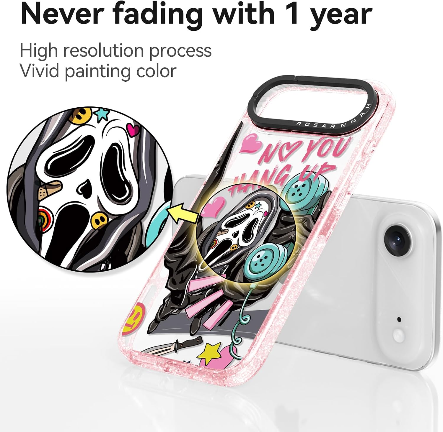 Rosarnnah for iPhone Air Case Cute - Durable Shockproof 6.6 ft Drop Impact Phone Case - Funny Skeleton Design (6.5") Glitter Pink