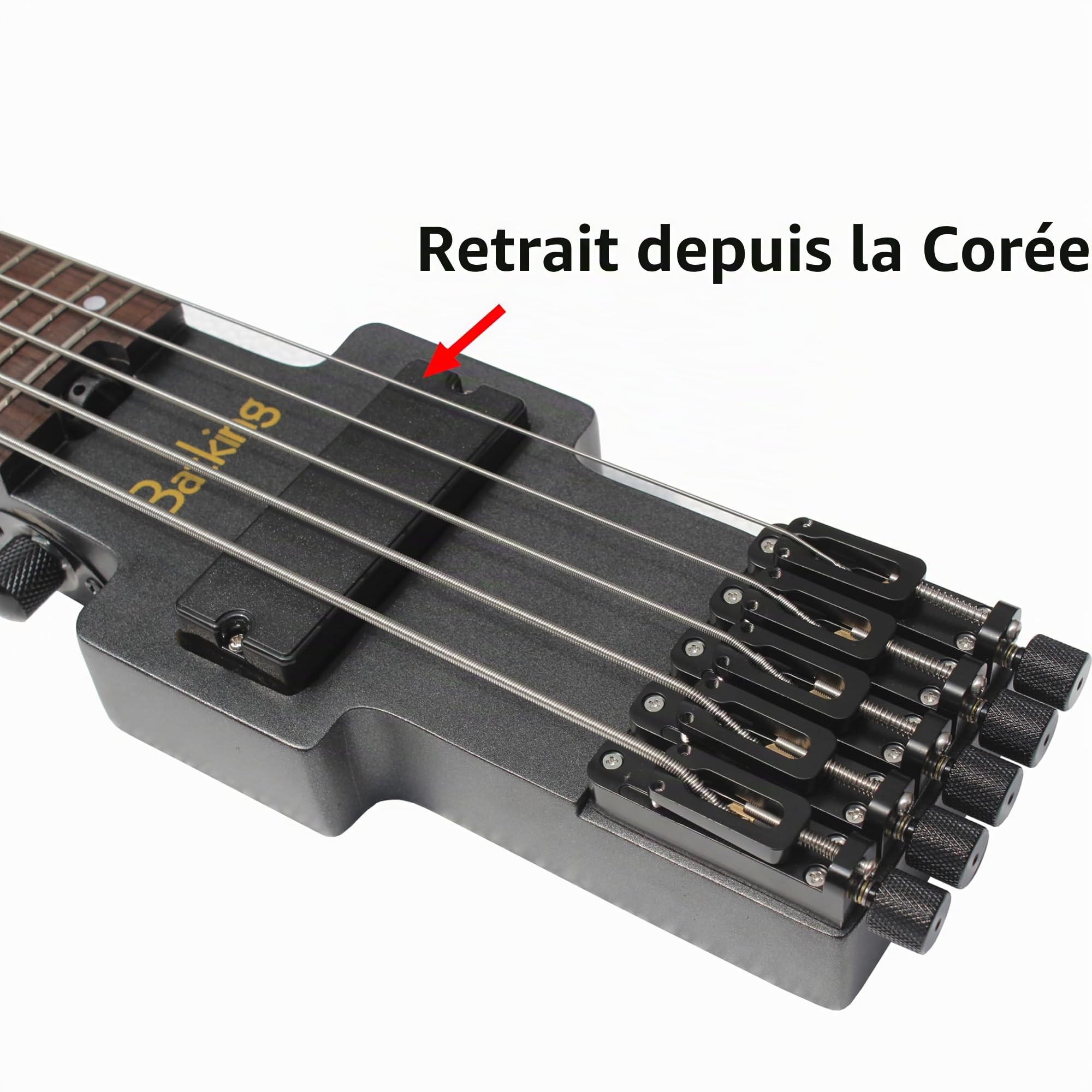 Batking Basse de voyage basse électrique sans tête, 5 cordes basse électrique avec sac de transport, Truss Road et fil