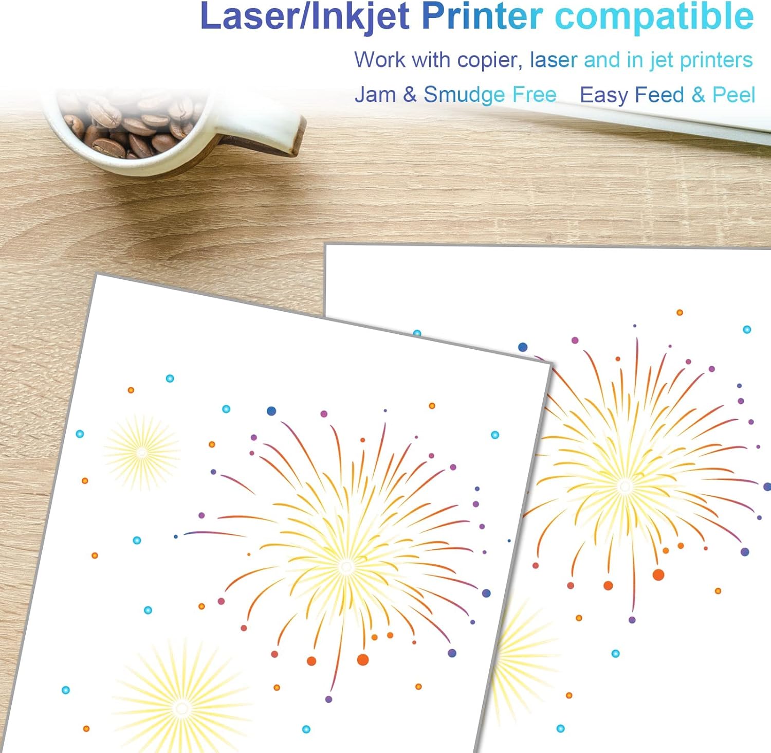 500 Sheets 8.5" x11''White Printable Sticker Paper, Full Sheet Label Mailing Shipping Address Label for Laser & Inkjet Printers(500 Sheets)
