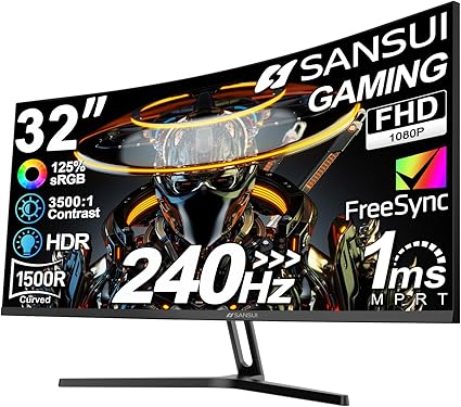 Nouveau moniteur Odyssey G7 : puissance et innovation dans chaque détail 5 718V0fsJdKL. AC SX425 SANSUI 32 Inch Curved 240Hz Gaming Monitor High Refresh Rate, FHD 1080P Gaming PC Monitor HDMI DP1.4, Curved 1500R, 1Ms MPRT, HDR,Metal Stand,VESA Compatible(DP Cable Incl.)