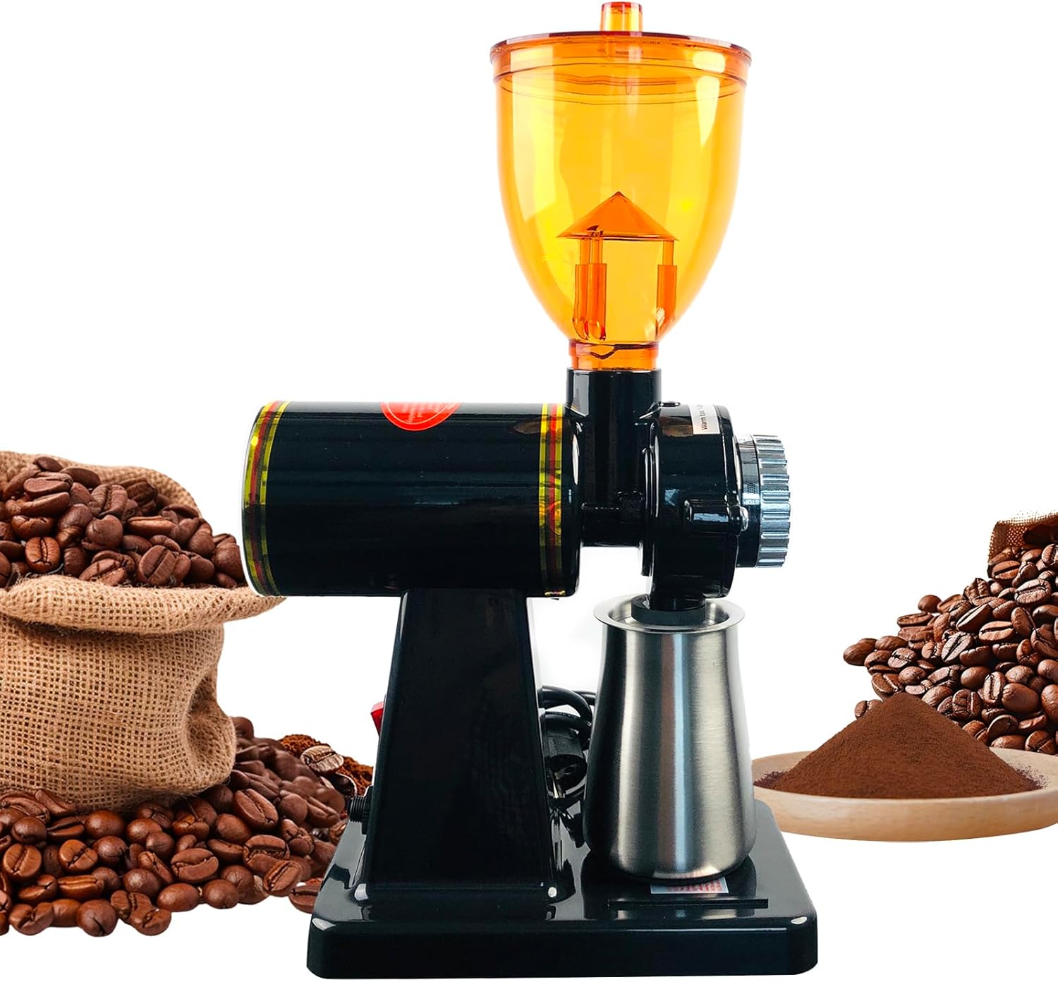 Coffee Grinder Flat Burr Coffee Grinder with 8 Grind Settings, Coffee Bean Grinder Adjustable Grinding for for Espresso French Press Drip Americano, Home Use, Black