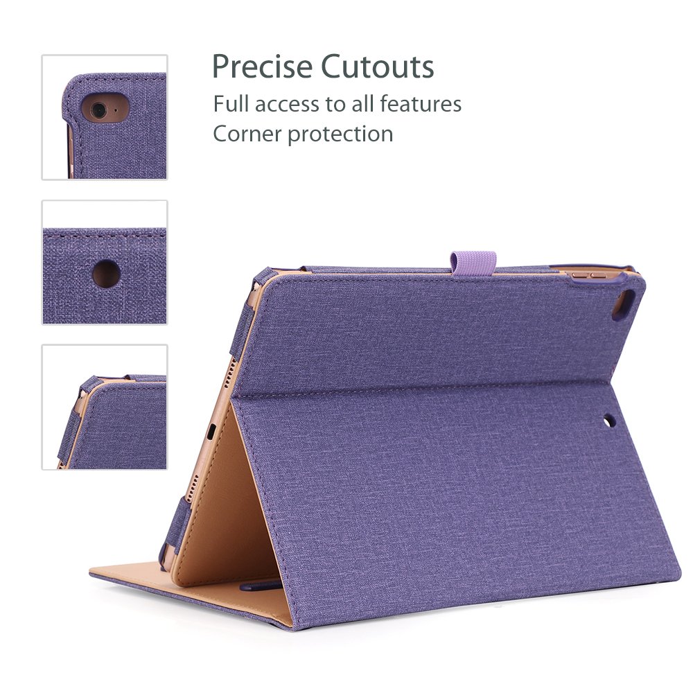 ProCase Skórzane etui z uchwytem na rysik do iPad 9,7 cala 2018/2017 (6. 5. generacji), iPad Air 2, iPad Air, etui ochronne ze skóry PU, z klapką z wieloma stojakami do iPad 9,7 cala, fioletowe