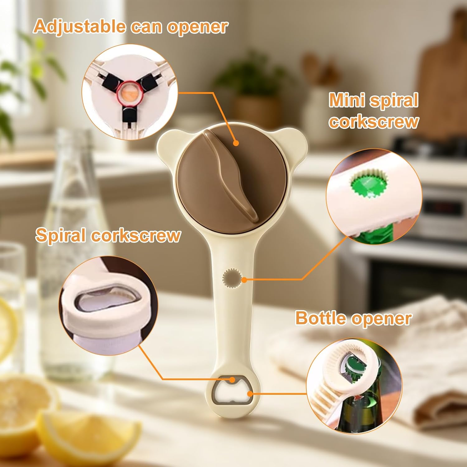 4-in-1 Jar Opener for Seniors and Weak Hands with Non-Slip Grip Pad