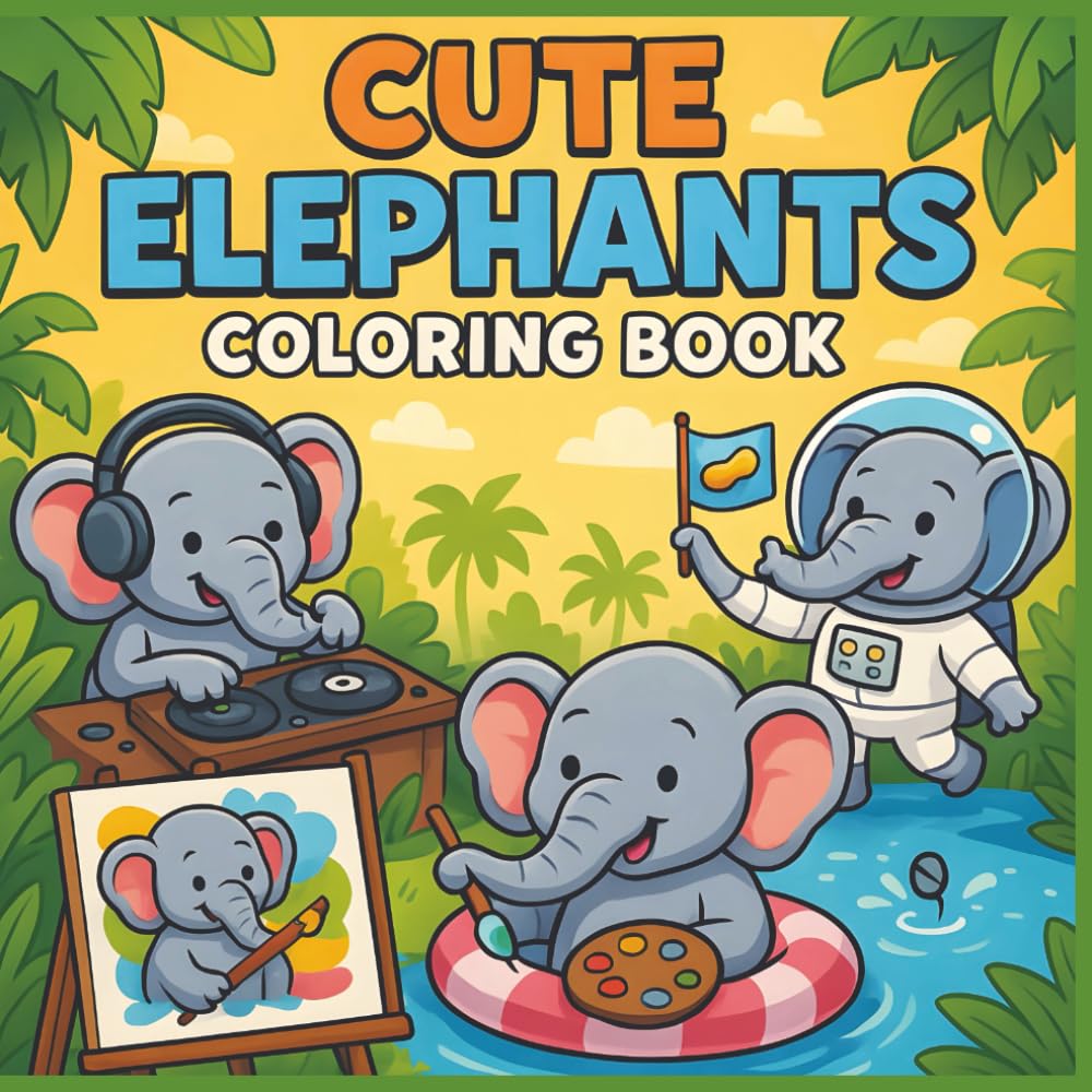 Cute Elephants Coloring Book: 50 Adorable and Funny Elephant Scenes for Kids to Color, Laugh, and Learn