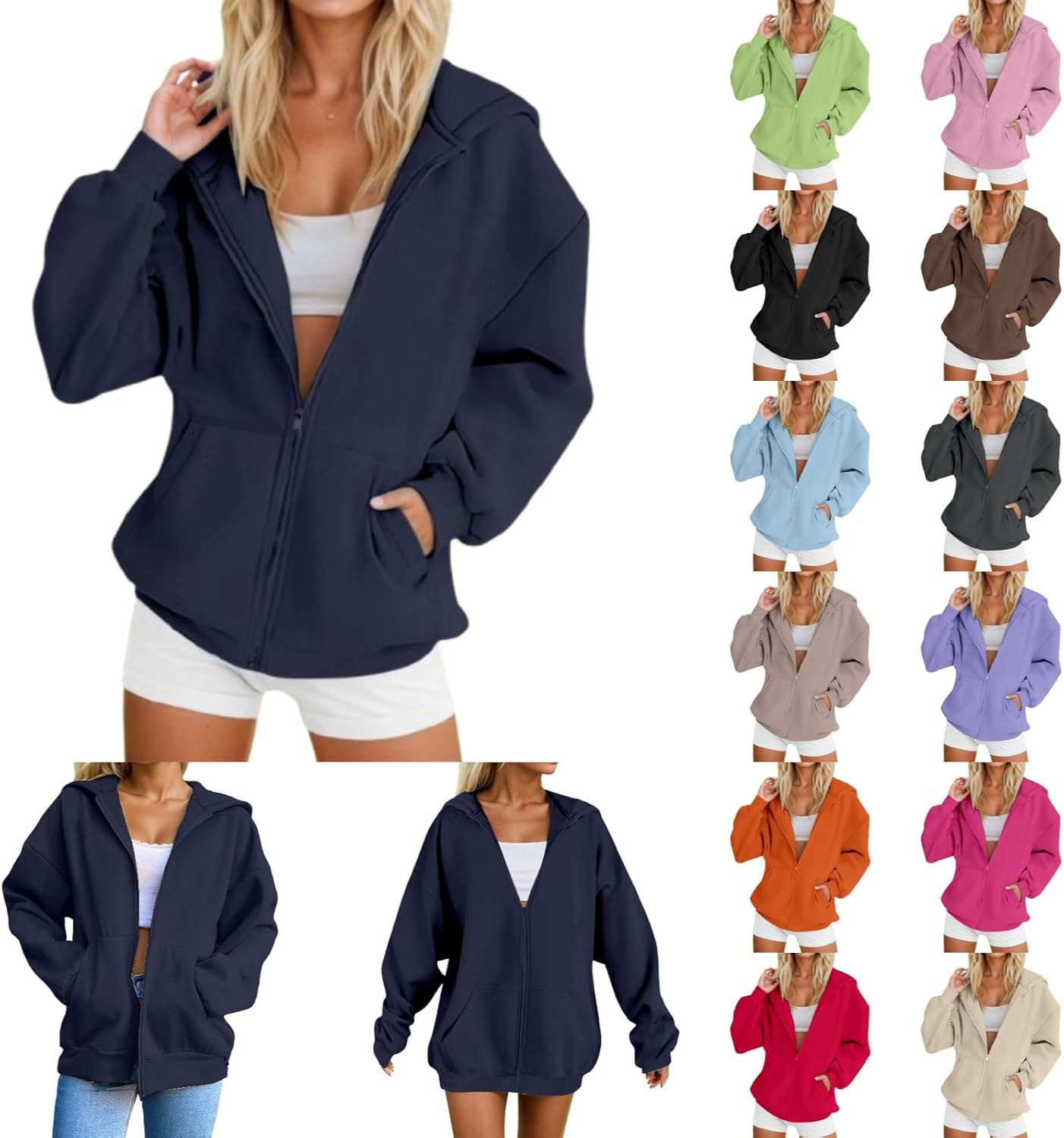 Womens Full Zip Hoodies Oversized Lightweight Y2K Aesthetic Sweatshirts Long Sleeve Fall Trendy Jackets with Pockets