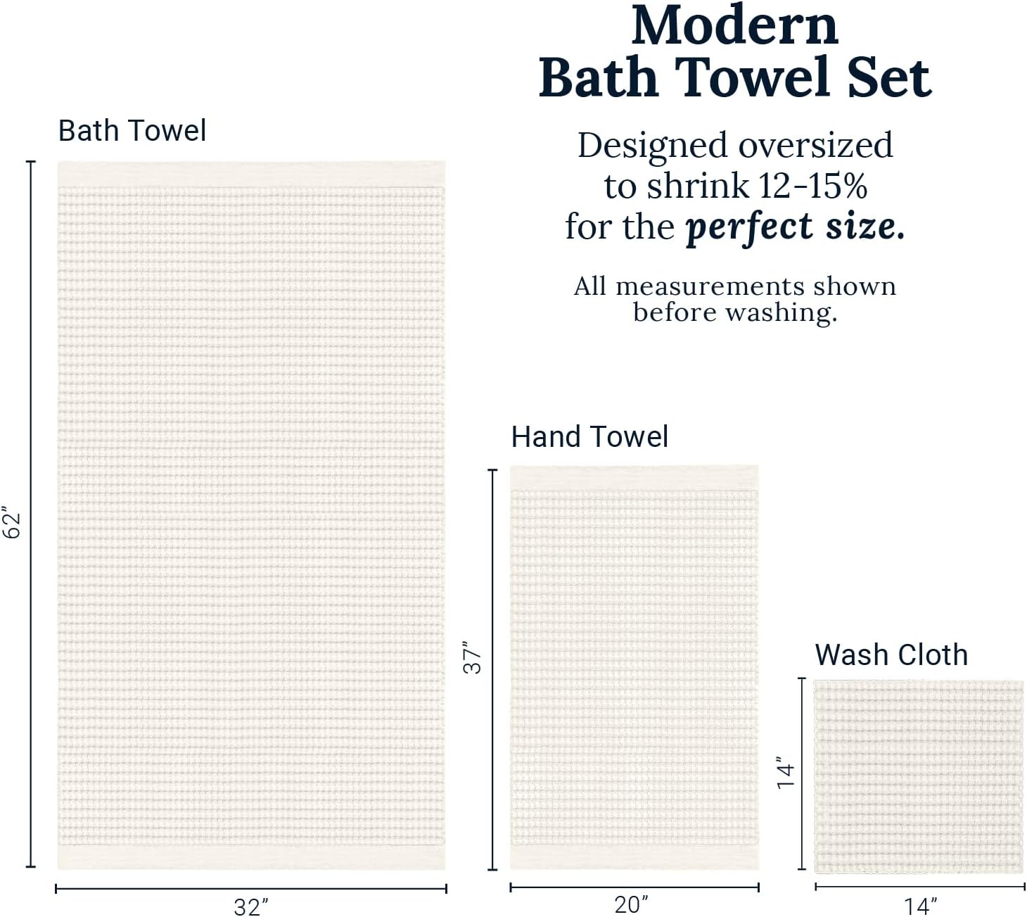 GILDEN TREE Waffle Towel Set Quick Dry Thin | 2 Bath Towels | 2 Hand Towels | 2 Washcloths, Modern Style (Cream) - Image 8