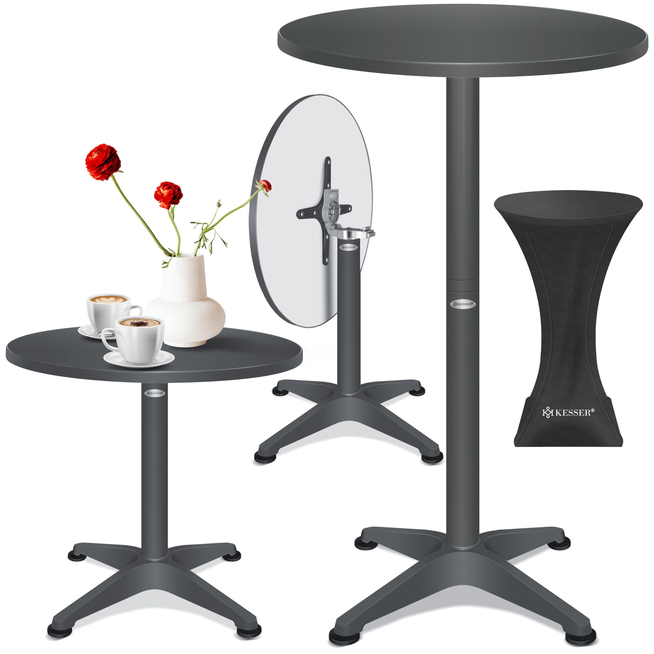 KESSER® Table de bistrot pliable 2 en 1 - Plateau en aluminium et acier inoxydable - Hauteur réglable 70 cm/115 cm - Table de fête Ø 80 cm - Pour l'intérieur et l'extérieur - Table de réception -