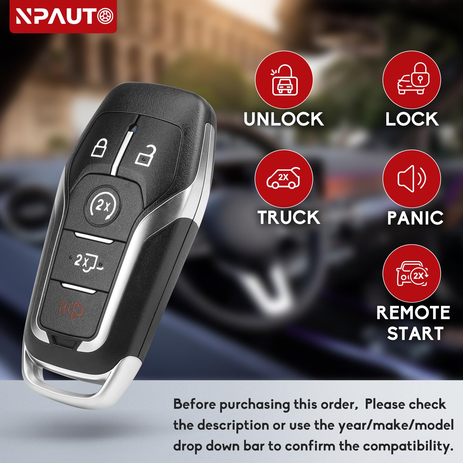 NPAUTO Key Fob Replacement Fits for 2015-2017 Ford F150 F250 F350 F450 Super Duty, 2016 2017 Ford Expedition, Proximity Smart Car Keyless Entry Remote Control Start Key Fob, M3N-A2C31243300, 164-R8117