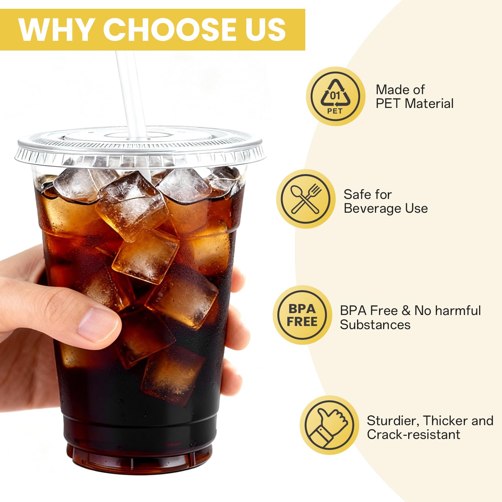 100 Pack 16 oz Plastic Cups with Lids and Straws, Clear Disposable Plastic Cups, Heavy Duty Iced Coffee Cups with Leak-Resistant Lids, Cold Drink Cups for Smoothies, Juice, Soda & Party To Go - 4