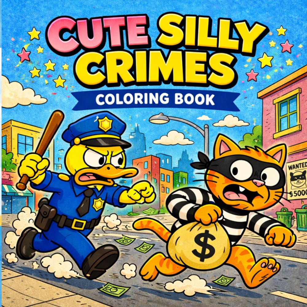 Cute Silly Crimes Coloring Book: Funny Animal Crime Scenes Coloring Pages for Adults & Teens
