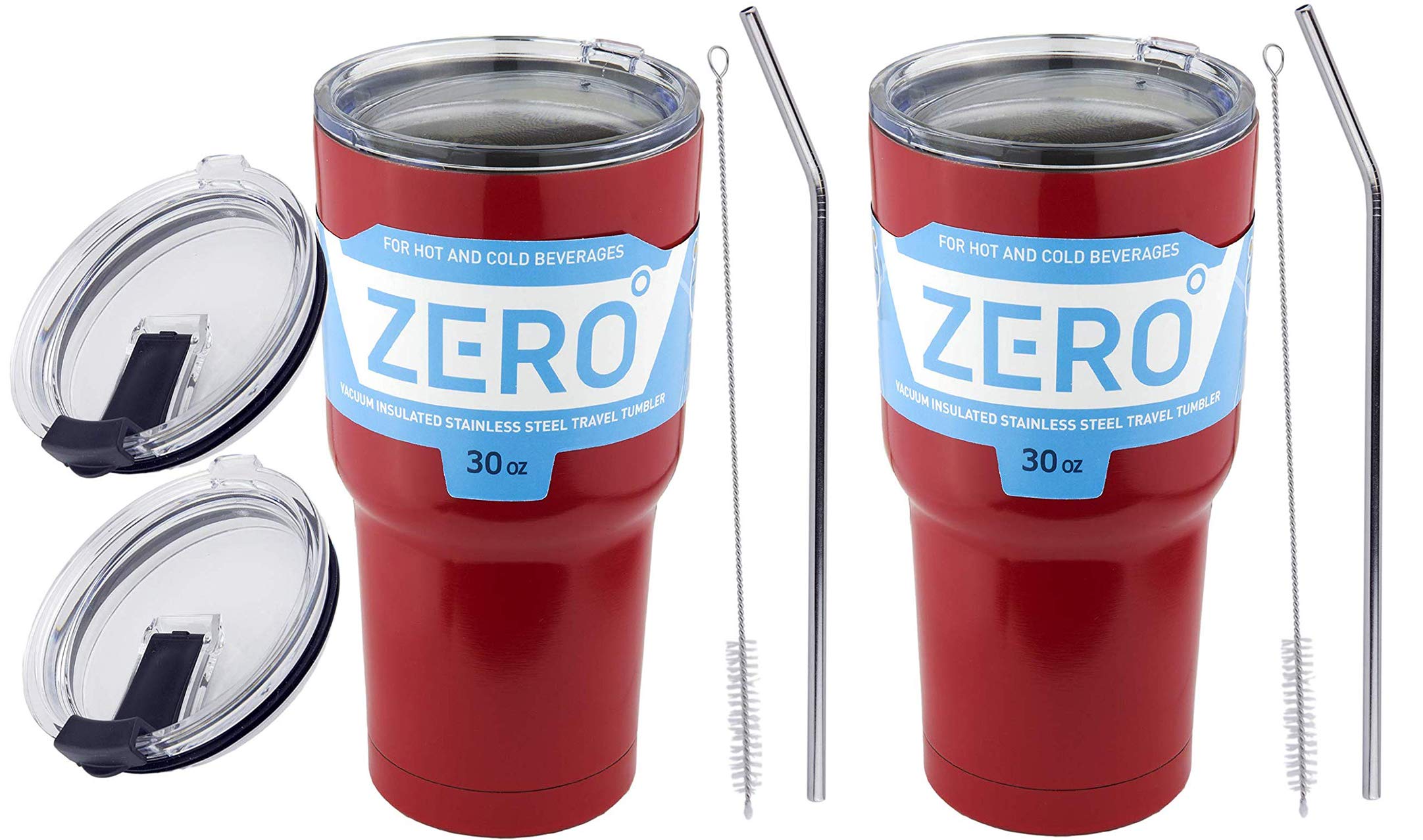 Zero Degree Stainless Steel Tumbler with Lid, Double Wall Vacuum Insulated Travel Mug for Hot and Cold Drink (30oz Red 2 Pack)