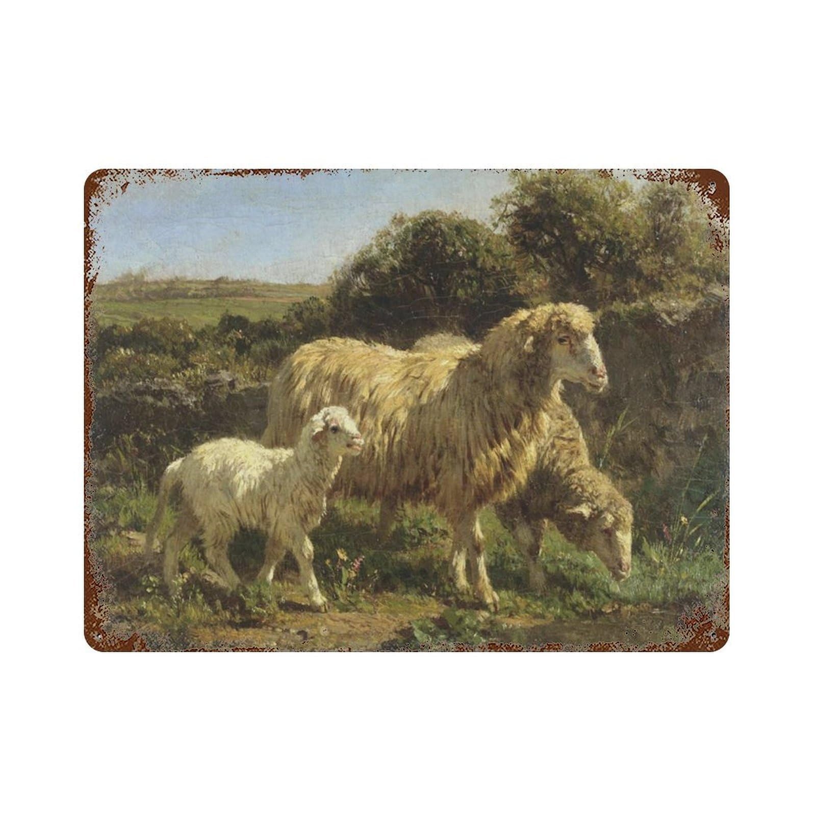 xiaoxiaoshen Vintage Countryside Meadow, Landscape Painting of Sheep Wall Decor Art Metal Tin Poster Modern Home Decor Art Home Bar Shop Decorations Vintage Sign 30x40cm