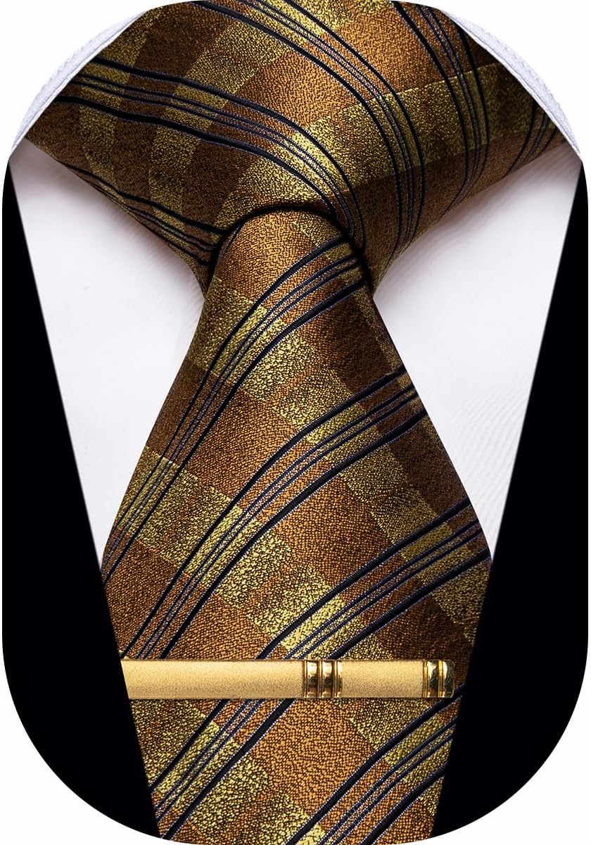 Brown Men's Tie, Jacquard Woven Stripe Necktie, Business Formal Tie