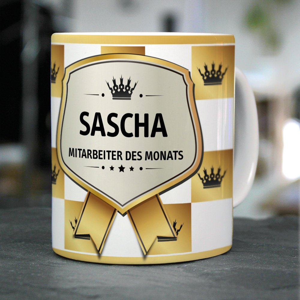 Printplanet Namenstasse „Sascha“ – Motiv „I Love Sascha“, 325 Ml, Schwarz, Spülmaschinenfest