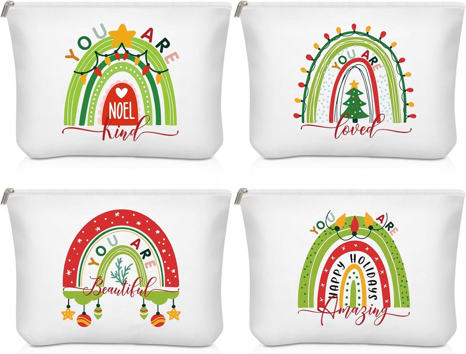 Saintrygo 4 Pcs Rainbow Cosmetic Bag Teacher Nurse Inspirational Gift Bags for Women Girls You Are Loved Beautiful Kind Makeup Bag Bulk Personalized Canvas Purse Pouch for Toiletry Travel(Fresh)