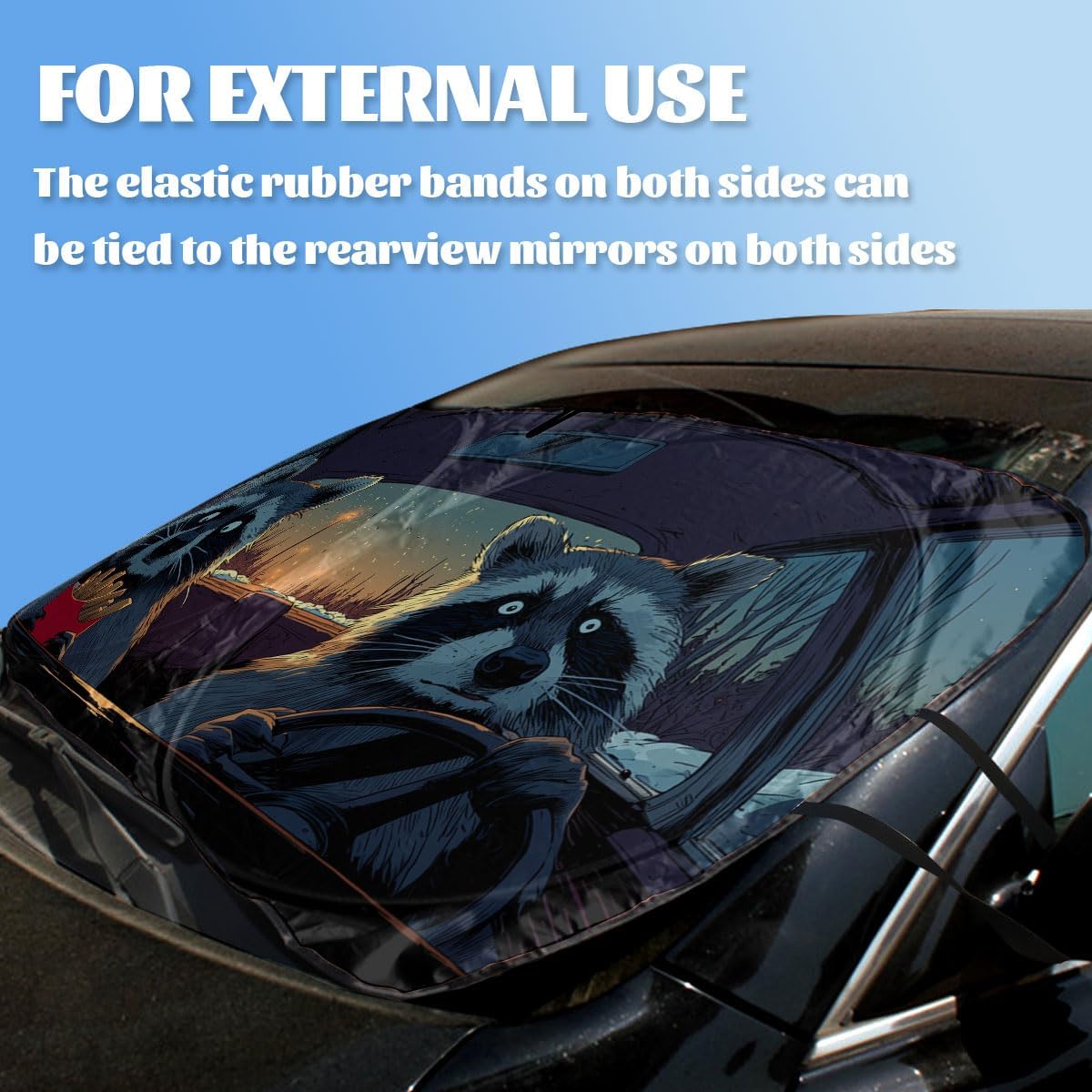 Raccoon Car Windshield Sunshades Funny Night Forest Fries Cartoon Animals Front Window Sun Shade Blocks UV Rays Sun Visor Protector for Car Sedan Truck SUV Accessories 59" L x 31.5" W image 3