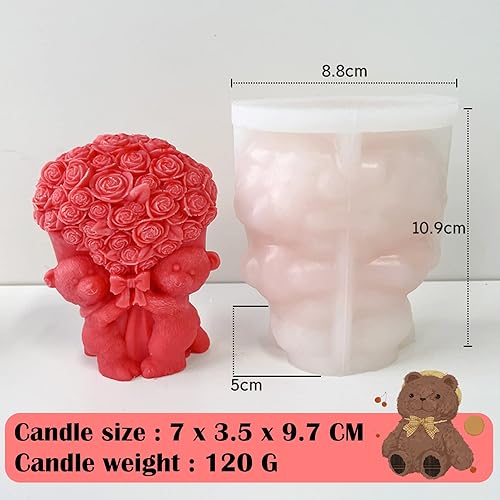Miniatura 2 de ZAKVOOR Molde de vela en forma de oso de rosa, molde de silicona para el día de San Valentín, para hacer velas de aromaterapia, yeso de cera y