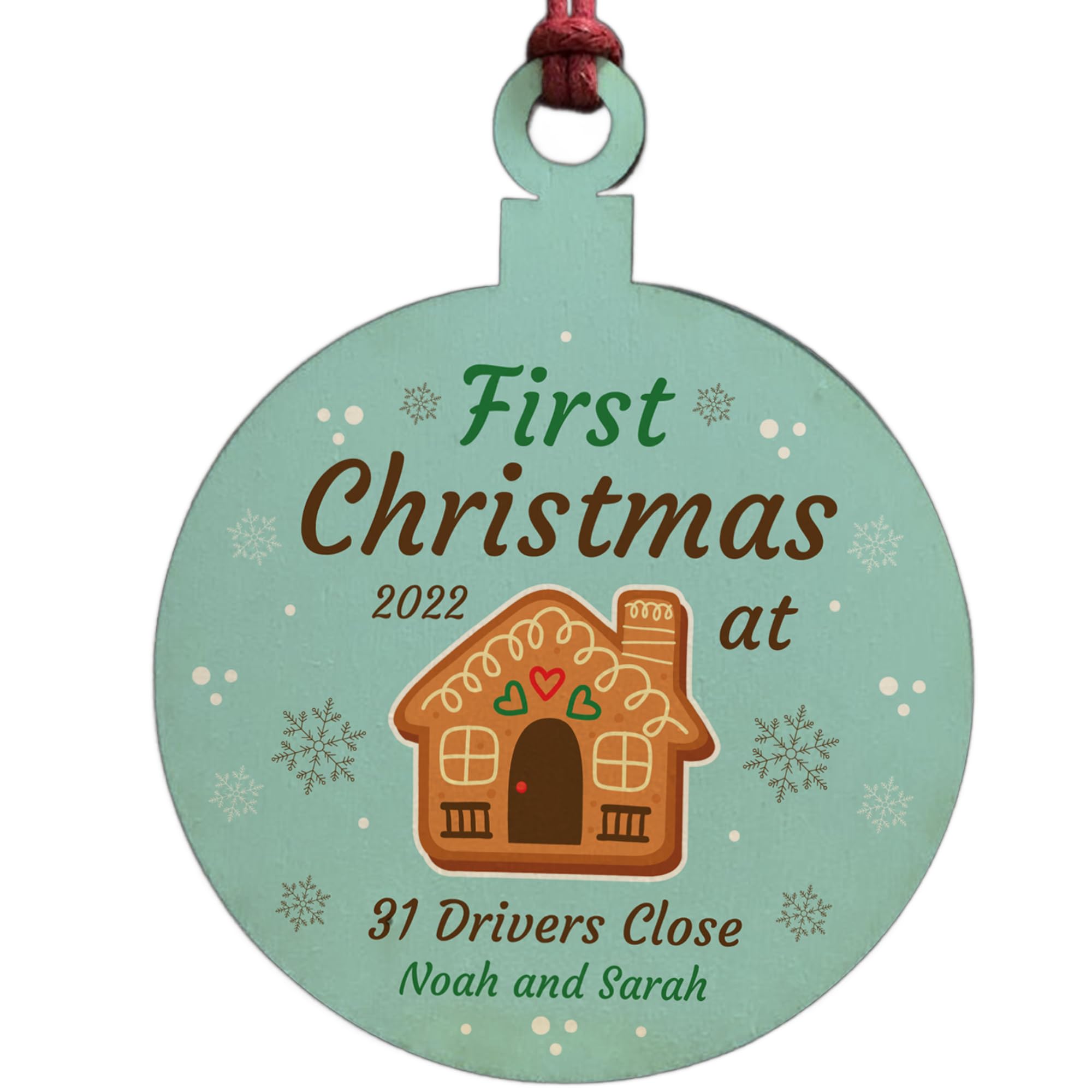 Red Ocean Personalised First 1st Christmas New Home Bauble Wood Tree Decoration Couple