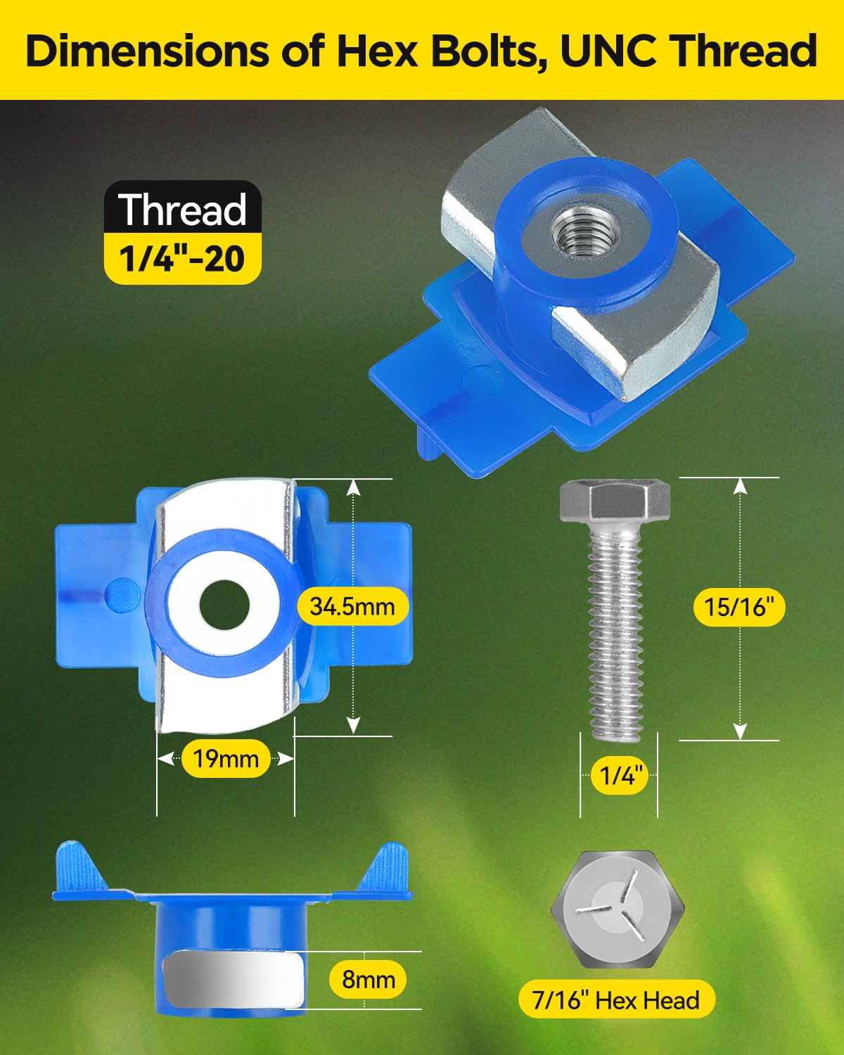 Strut Channel Nuts 1/4"-20 No Spring - 120 Pcs, 1/4"-20 Nylon Channel Squeeze Nut and Bolt - 32 Pcs