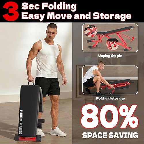 Miniatura 4 de Banco de pesas ajustable, banco de entrenamiento plegable de 800 libras para gimnasio en casa, prensa de banco plano inclinada con plegado rápido