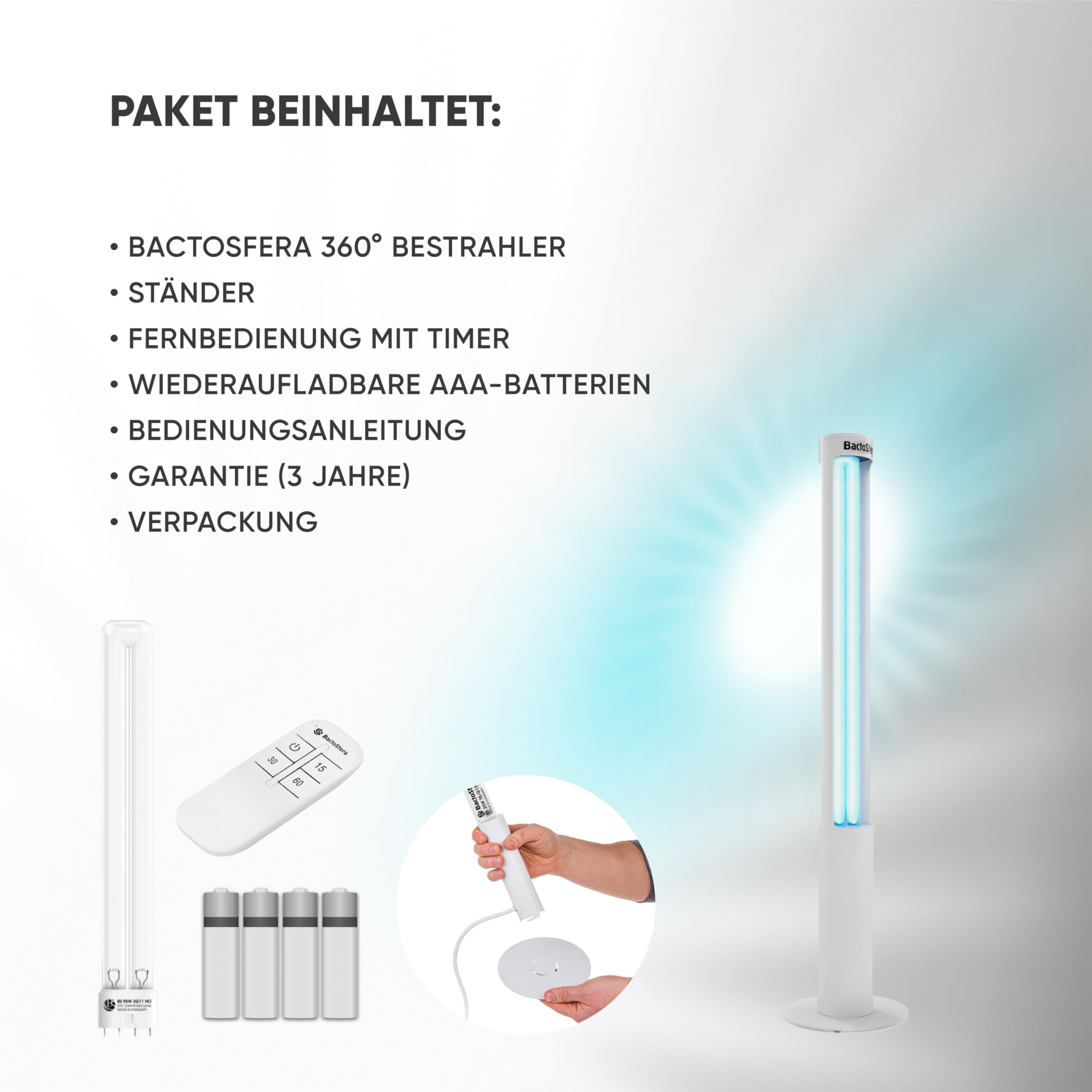 Lampada UV Germicida 360° U60 RC-TIMER +100% 60W Senza Ozono con Telecomando e Timer - Sterilizzatore UV a Luce Ultravioletta 254nm, Lampada al Quarzo 9.000h, Antivirus per Casa, Ufficio