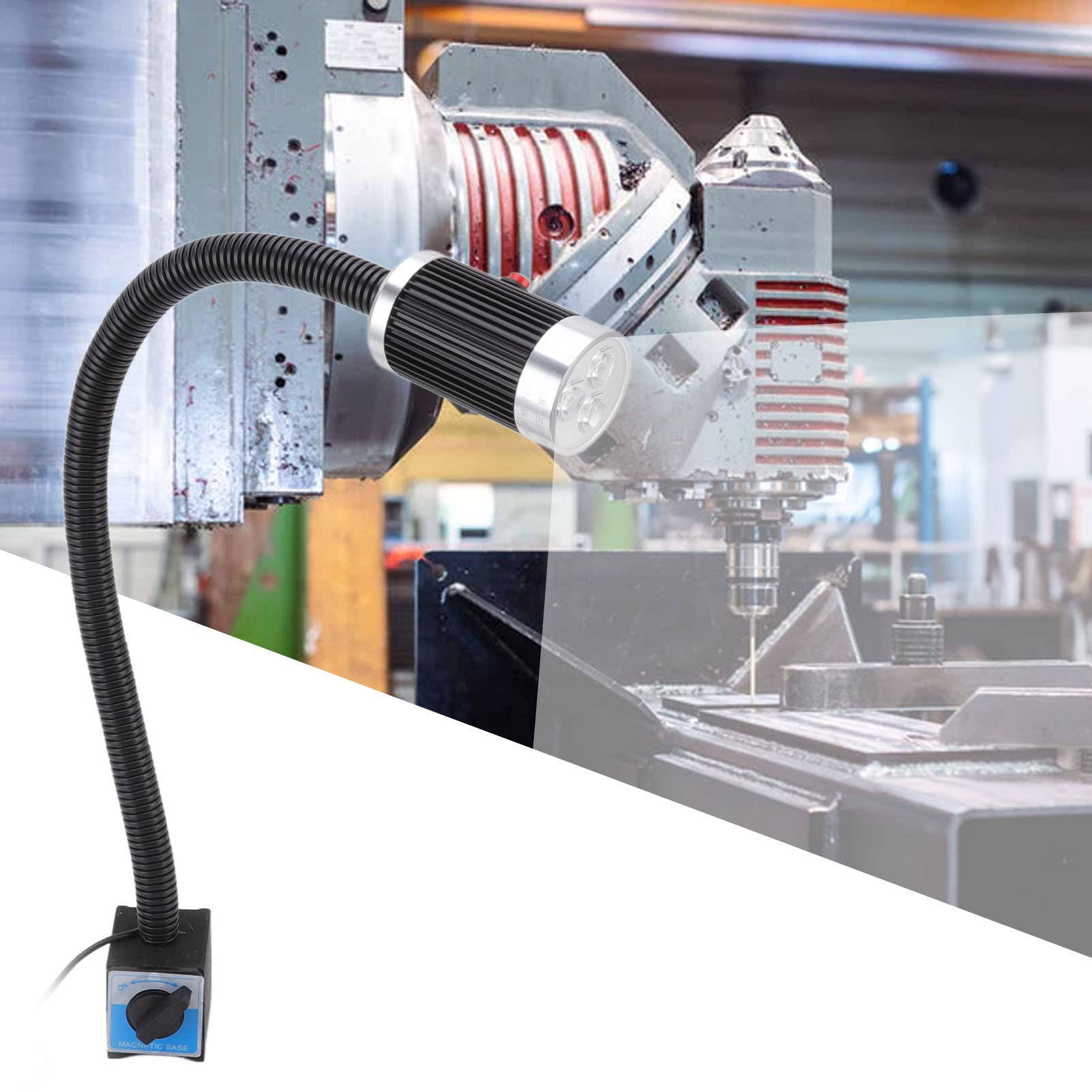 Aramox Magnetyczne światło Robocze, Aluminiowe światło Robocze LED na Gęsiej Szyi 24 V 9 W, 360 Stopni Elastyczna Szyjka Mocna Podstawa Magnetyczna Przełącznik Przyciskowy do Warsztatu Tokarki CNC