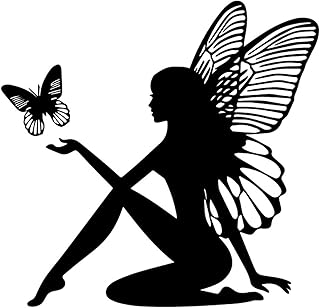 SIENJIA 車のステッカーバンパーステッカーオートバイのステッカー 19CM * 18.4CMバタフライフェアリーカーステッカーファンタジーカーデカールビニールデコレーションブラック/シルバー 2個