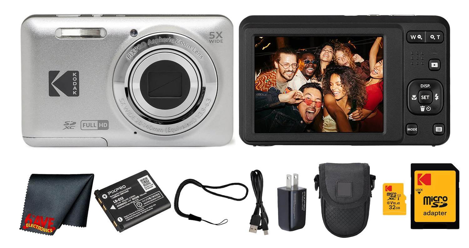 Kodak PIXPRO FZ55 Digital Camera (Silver) | 16MP Sensor, 5X Optical Zoom, 28mm Wide-Angle Lens & Full HD Video | Great for Travel & Beginner Photography (FZ55SR) + 32GB Card + Case + Cleaning Cloth-image-12