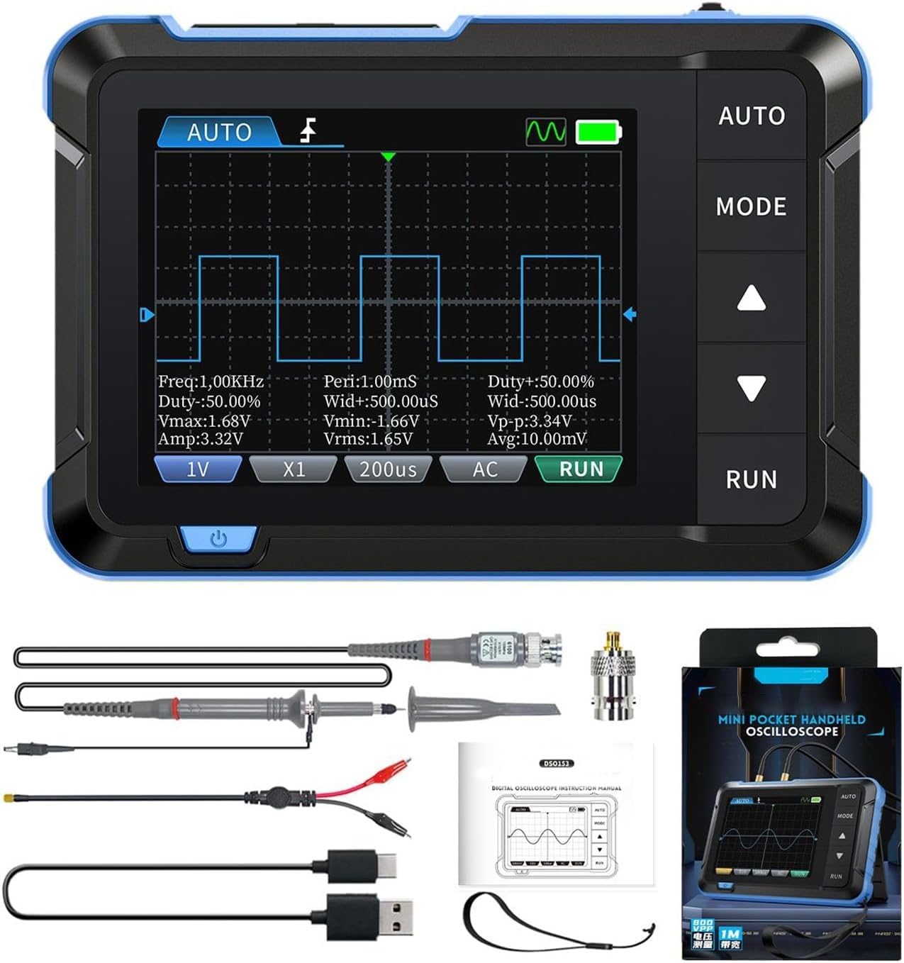 Oszilloskop, 2 in 1 Digitales Oszilloskop Signalgenerator DSO-153 Digitales Oszilloskop 2,8 Zoll Tft Abtastrate 5 MSPS Bandbreite 1 MHz